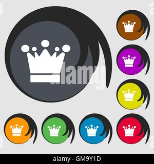 Krone-Symbol Zeichen. Symbole auf acht farbigen Tasten. Vektor Stock Vektor