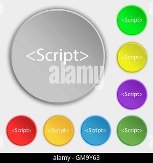 Skript-Schild-Symbol. JavaScript Codesymbol. Symbole auf acht flachen Tasten. Vektor Stock Vektor