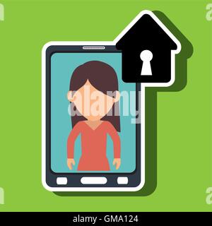 Charakter Smartphone sicheren Schutz Stock Vektor