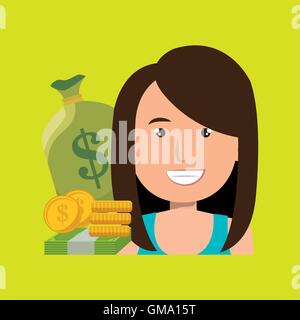 Frau Geld Cash Münzen Stock Vektor