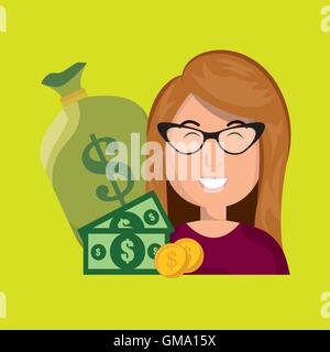 Frau Geld Cash Münzen Stock Vektor