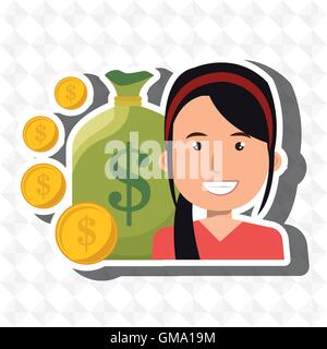 Frau Geld Cash Münzen Stock Vektor