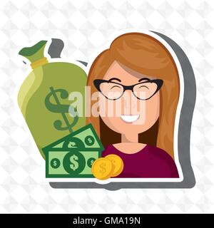 Frau Geld Cash Münzen Stock Vektor