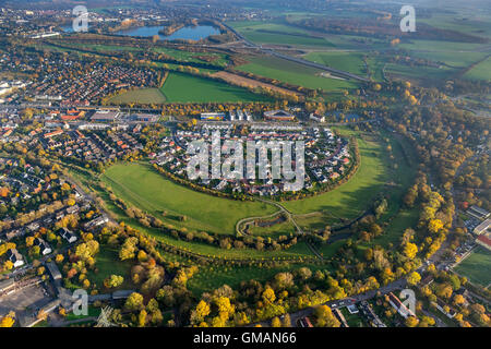 Luftaufnahme, Huckingen bin Wut Bogen, Wohnsiedlung, Luftaufnahme von Duisburg, Ruhrgebiet, Nordrhein-Westfalen, Deutschland, Europa, Stockfoto