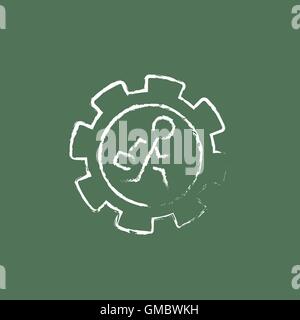 Mann läuft in das Zahnrad-Symbol in der Kreide gezeichnet. Stock Vektor