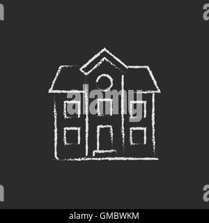 Zweistöckiges Einfamilienhaus Symbol in Kreide gezeichnet. Stock Vektor