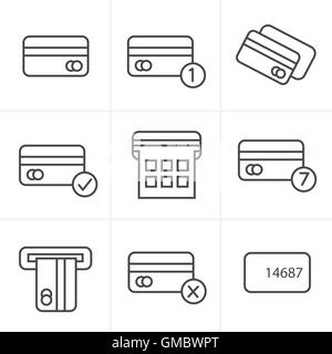 Linie Symbole Stil Vektor schwarze Kreditkarte Warenkorb Icons set Stock Vektor