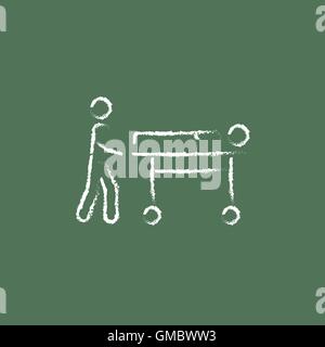 Mann schob Bahren-Symbol in der Kreide gezeichnet. Stock Vektor