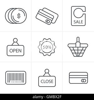 Linienart Icons Icon-Set einkaufen Stock Vektor