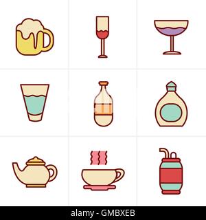 Ikonen-Stil Getränke-Symbole Stock Vektor