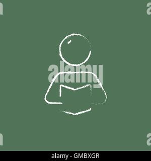 Mann liest ein Buchsymbol in Kreide gezeichnet. Stock Vektor