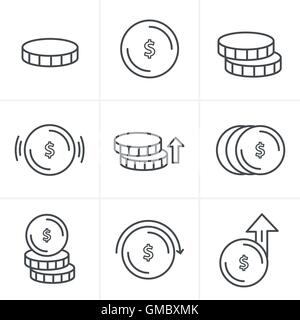 Zeile Symbole Stil Münzen Icons Set, Vektor-Design Stock Vektor