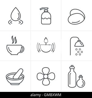 Zeile Symbole Stil Spa Icons Set, Vektor-Design Stock Vektor