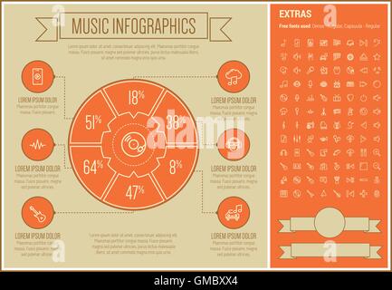 Musik-Line-Design-Infografik-Vorlage Stock Vektor