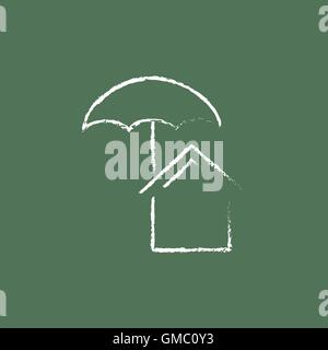 Haus-Versicherung-Symbol in Kreide gezeichnet. Stock Vektor
