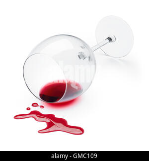 Glas Wein und verschüttete Rotwein Stockfoto