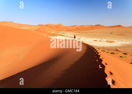 Touristen zu Fuß auf den Sanddünen geprägt Wind Deadvlei Sossusvlei Wüste Namib Naukluft National Park in Namibia Afrika Stockfoto