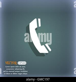 Telefon-Schild-Symbol. Support-Symbol. Call-Center. Auf dem blau-grünen abstrakten Hintergrund mit Schatten und Platz für Ihren Text. Vektor Stock Vektor