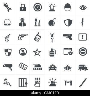 Sicherheit und Waffe Icons set Stock Vektor