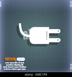 Elektrische Stecker Zeichen Symbol. Power-Energie-Symbol. Auf dem blau-grünen abstrakten Hintergrund mit Schatten und Platz für Ihren Text. Vektor Stock Vektor