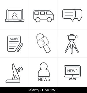 Linie Symbole Style News Reporter Icons Set. Stock Vektor