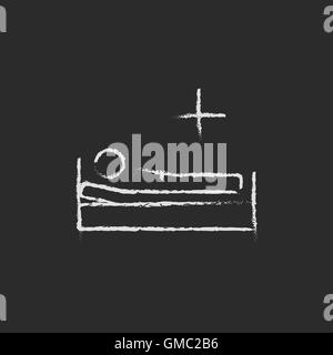 Patient liegt auf dem Bett Symbol in Kreide gezeichnet. Stock Vektor