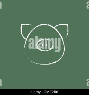 Schwein-Kopf-Symbol in Kreide gezeichnet. Stock Vektor