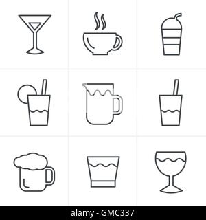 Zeile Symbole Stil trinken Icons Set, Vektor-Design Stock Vektor