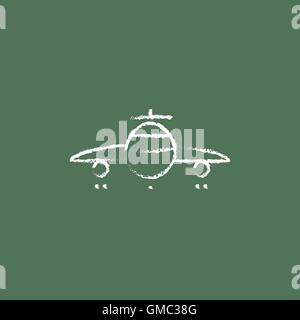 Flugzeug-Symbol in der Kreide gezeichnet. Stock Vektor