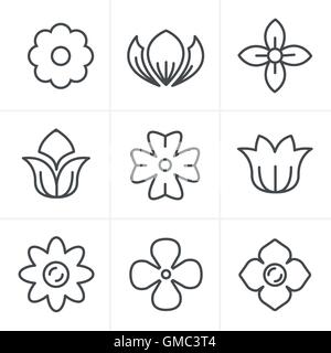 Zeile Symbole Stil Blume Icons Set, Vektor-Design Stock Vektor