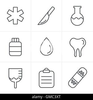 Zeile Symbole Stil medizinische Symbole Vektor setzen Gesundheit und Medizin Stock Vektor