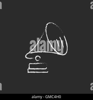 Grammophon-Symbol in der Kreide gezeichnet. Stock Vektor