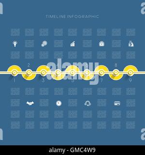 Timeline Infographic Vorlage neun Positionen Stock Vektor