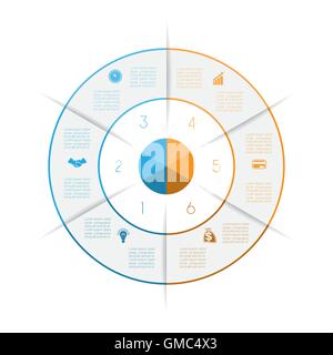 Ring aus farbigen Linien Infografik, eignet sich für Workflow-Layout, Grafik, Webdesign, sechs Optionen, Schritte, Textbereiche Stock Vektor