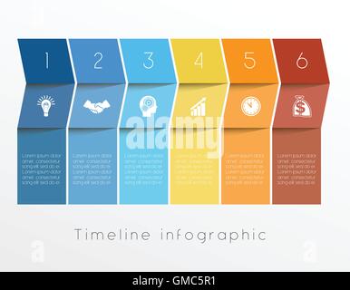 Konzeptionelle Business Timeline Infografik Vorlagendesign für sechs Position einsetzbar für Workflow, Banner, Diagramm Stock Vektor