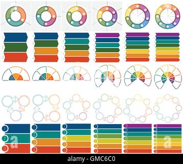 30 Vorlagen Infografiken mit Textbereich auf drei, vier, fünf, sechs, sieben und acht nummeriert Stock Vektor