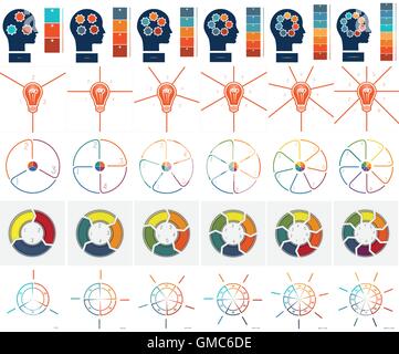 Nummerierte 30 Vorlagen Infografiken mit Textbereich auf Position 3, 4, 5, 6, 7 und 8 Stock Vektor