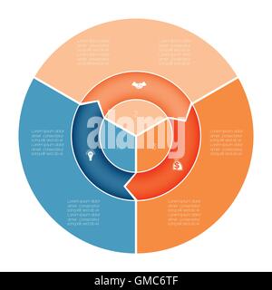 Bereich Grafik Ring Chart Kreisdiagramm Vorlage Infografik nummeriert drei Stellungen Stock Vektor