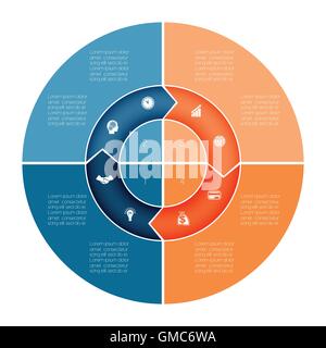 Bereich Grafik Ring Chart Kreisdiagramm Vorlage Infografik nummeriert vier Positionen Stock Vektor