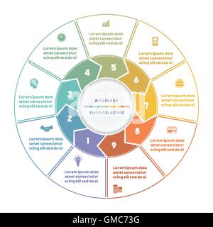 Infografik nummeriert neun Position Bereich Diagramm Ring Chart Kreisdiagramm Stock Vektor