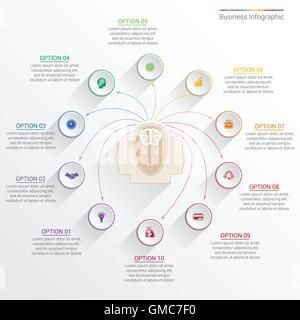 Element zur Vorlage Infografik Geschäftskonzept mit zehn Optionen, Teile oder Prozesse. Stock Vektor