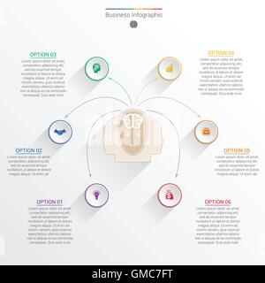 Element zur Vorlage Infografik Geschäftskonzept mit sechs Möglichkeiten, Teile oder Prozesse. Stock Vektor