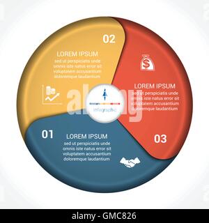 Vorlage Infografik drei Position, Schritte, Teile mit Textbereich, Vektor-Illustration bunte in Form von Blütenblättern. Stock Vektor