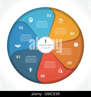 Vorlage Infografik sechs Position, Schritte, Teile mit Textbereich, Vektor-Illustration bunte in Form von Blütenblättern. Stock Vektor