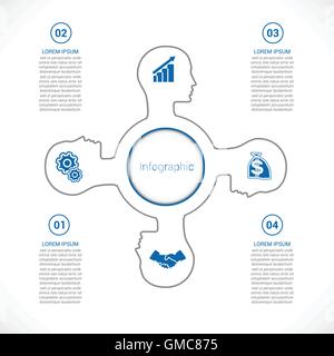 Vorlage für Infografik, Kopf der Person in vier Positionen, Existenzgründung Konzept oder andere Varianten. Stock Vektor