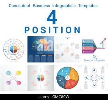 Festlegen Sie Vector Vorlagen Infografiken konzeptionelle zyklische Geschäftsprozesse für vier Positionen Textbereich Stock Vektor