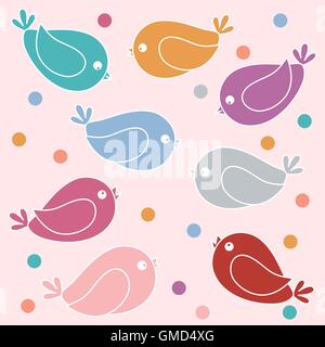 Niedliche Bild mit bunten Cartoon Vögel auf einem weißen Hintergrund Stock Vektor