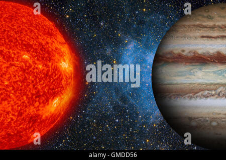 Sonnensystem - Jupiter. Es ist der fünfte Planet von der Sonne und der größte in unserem Sonnensystem. Seine riesigen Planeten. Stockfoto