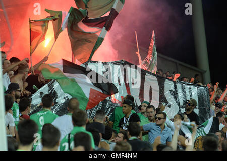 St-Etienne, Frankreich. 25. August 2016. Europa League Fußball. St Etienne gegen Beitar Jerusalem. Anhänger der Saint-Etienne. Das Spiel endete mit einem Unentschieden 0: 0 © Action Plus Sport/Alamy Live News Stockfoto