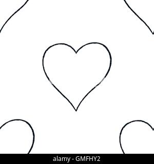 Nahtlose Muster mit Umriss Herzschild mit schwarzen Linie Kontur isoliert auf weißem Hintergrund. Hand-gezeichnete Grafik-Design-element Stock Vektor